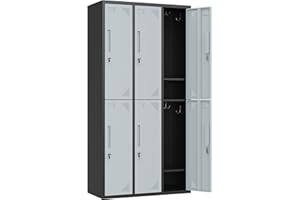 Fesbos Metal Locker 71” Tall Employees 6 Doors Black&Gray Steel Storage Locker for Office, School, Gym - Metal Storage Cabinets for Home Office