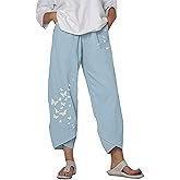 Unlimit Women Capri with Pockets, Summer Casual Pants, Beach Comfy Crop Pants, Cotton