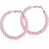 Chic Resin Beaded Hoop Earrings Mixed Color Colorful Acrylic Circle Round Matte Dangle Earrings for Women Minimalist 80S Geometric Party Jewelry