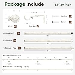 Zeerobee Wood Curtain Rods for Windows 66 to 120, 1