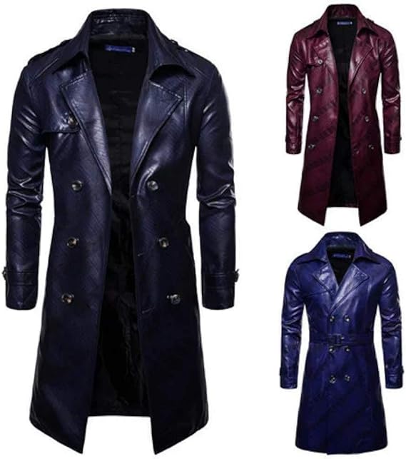 Amazon メンズトレンチコートレザーコート 革ジャンライダースメンズトレンチコート ロング コート レザーコート 革ジャン ライダースジャケット バイク ピーコートストリート オーバーコート バイク アウターv コート ジャケット 通販