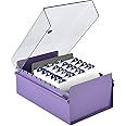 Acrimet 4 x 6 Card File Holder Organizer Box Metal Base Heavy Duty (AZ Index Cards and Divider Included) (Purple Color with Clear Crystal Plastic Lid Cover)