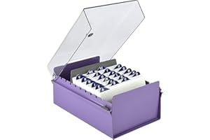 Acrimet 4 x 6 Card File Holder Organizer Box Metal Base Heavy Duty (AZ Index Cards and Divider Included) (Purple Color with Clear Crystal Plastic Lid Cover)