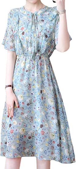 Amazon Beibang バイバン シフォンワンピース レディース 花柄 ワンピース 夏 ひざ丈 フレアワンピース 半袖 フェミニンaライン ワンピース 大きいサイズ ワンピース チュニック 通販