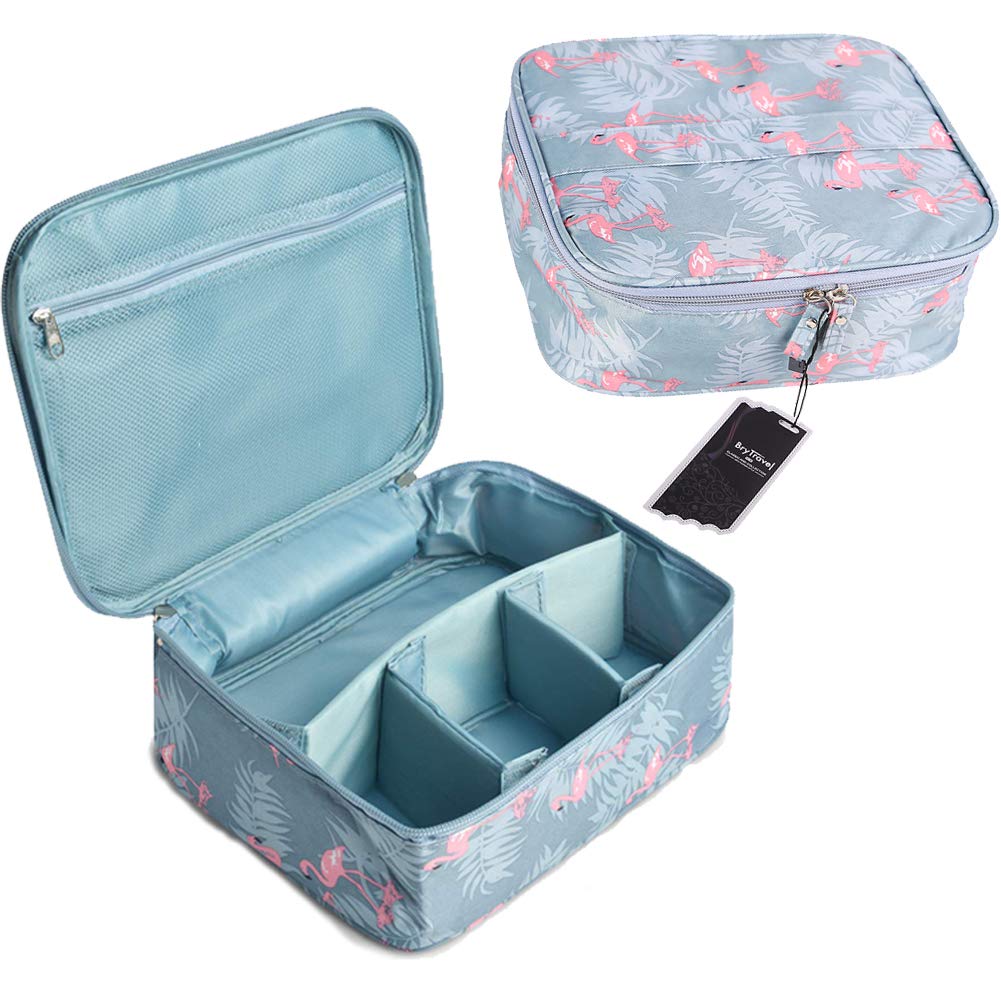 BryTravel Foldable Toiletry Bag with Hook, Upgraded Travel Make-Up Bag, Large Capacity Waterproof Cosmetic Bag Organizer, for Travel, Travel, Gym, Camping, Flamingo Blue, M