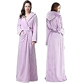 Oksun Womens Long Fleece Robe: Floor Length Flannel Hooded Bathrobe, Plush Warm Winter Housecoat, Fluffy Soft Cozy Nightgown