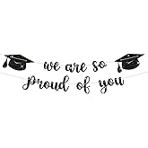 Qumic Graduation Decorations - 10 ft Black We are so Proud of You Banner, Black Graduate Banner, Happy Grad Supplies, Graduation Decorations for Middle School, High School, College