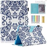 iPad Mini Case - LittleMax(TM) Synthetic Leather Auto Wake/Sleep Stand Case [Card Holder] Flip Folio Wallet Case Cover for iPad Mini 3/2/1 [Free Cleaning Cloth,Stylus Pen]--03 Indigo Print