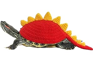 Dexspoeny Sweater for Turtle, Handmade Knitted Sweater for Tortoise, Warm Small Animal Sweater, Knitted Pet Apparel with Adjustable Strap, Pet Cosplay Costume for Halloween (Red Stegosaurus, XXL)