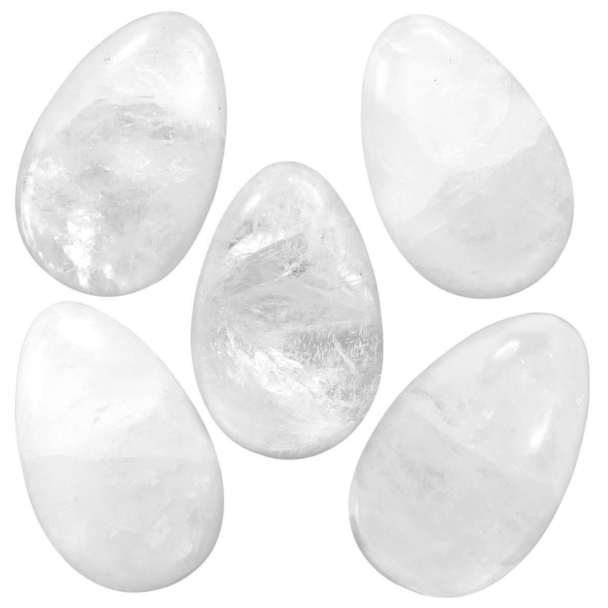 Nupuyai 5pcs Rock Crystal Egg Pocket Stones Set for Anxiety Healing, Polished Carved Worry Stones for Chakra Reiki Meditation