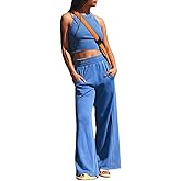 Wuitrie Womens 2 Piece Outfits Tracksuits Off the Shoulder Tank Tops Wide Leg Pants Going Out Workout Sets for Women