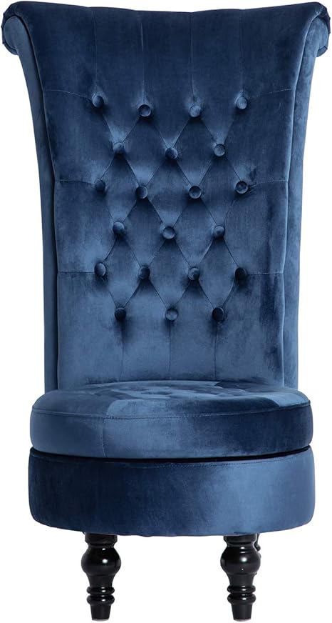 Hironpal Silla de terciopelo azul con respaldo alto con almacenamiento