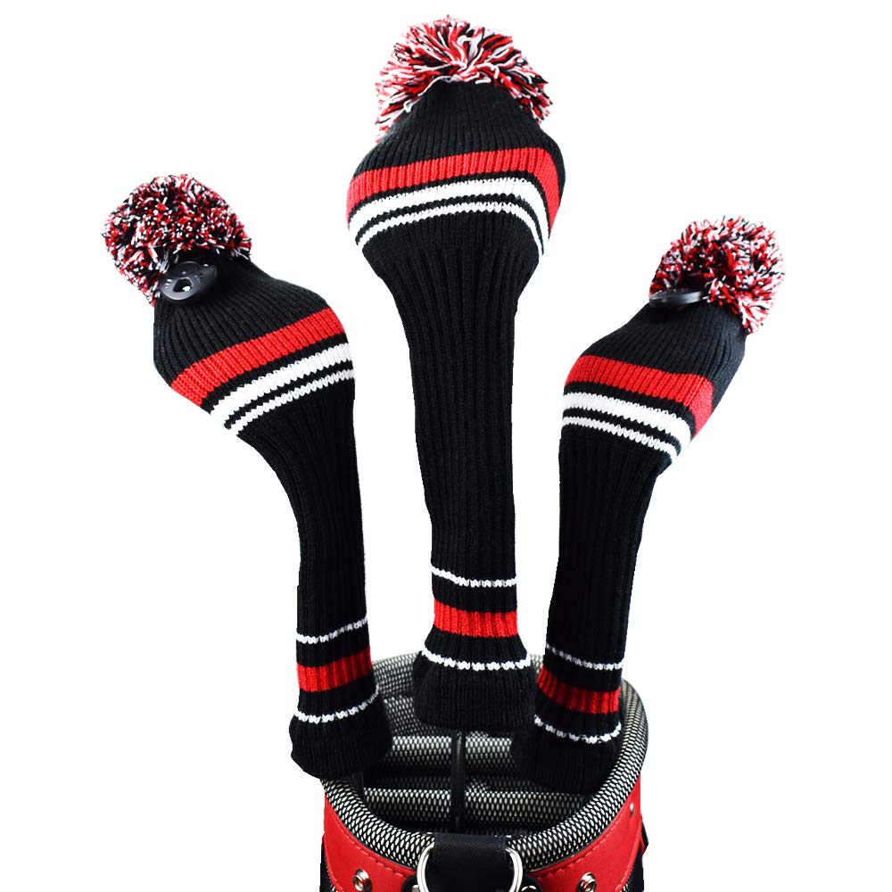 Hauni Stripes Knitted Golf Club Head Covers 3 Piece Set 1 3 5 Driver and Fairway HeadCovers Fits 460cc Drivers…