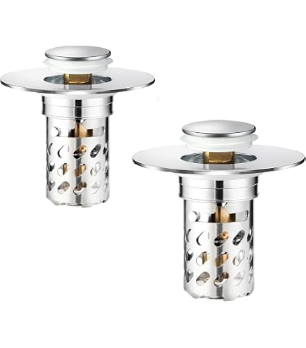 2-Pack Pop-Up Sink Drain Stopper With Removable Stainless Steel Filter Basket – Universal 1.1"-1.26" Drain Plug, Hair Catcher For Bathroom, Bathtub & Floor Drains