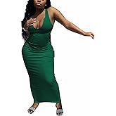 Nimsruc Women Casual Sexy Deep U Neck Tank Top Bodycon Dress Summer Sleeveless Wrap Long Basic Party Club Maxi Dresses