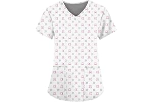 BDPORKAS Women's Tops Nurse Scrub Life Casual V Neck Pink Ribbon Blouse with Pocket Trendy Relaxed Fit Short Sleeve T-Shirt