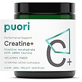 Puori Creatine Monohydrate Powder with Taurine - Unflavored Creatine Powder, Pre-Workout Supplement for Men & Women - Muscle 