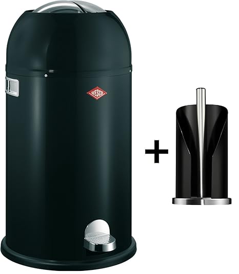 Wesco Kickmaster 33-Liter Abfallsammler & Küchenrollenhalter im Set, Farbe: schwarz