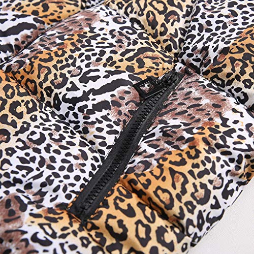 Mlide Womens Leopard Print Padded Coat,Fur Collar,Winter Long Down Cotton Parka Hooded Jacket Outwear(Khaki,XX-Large)