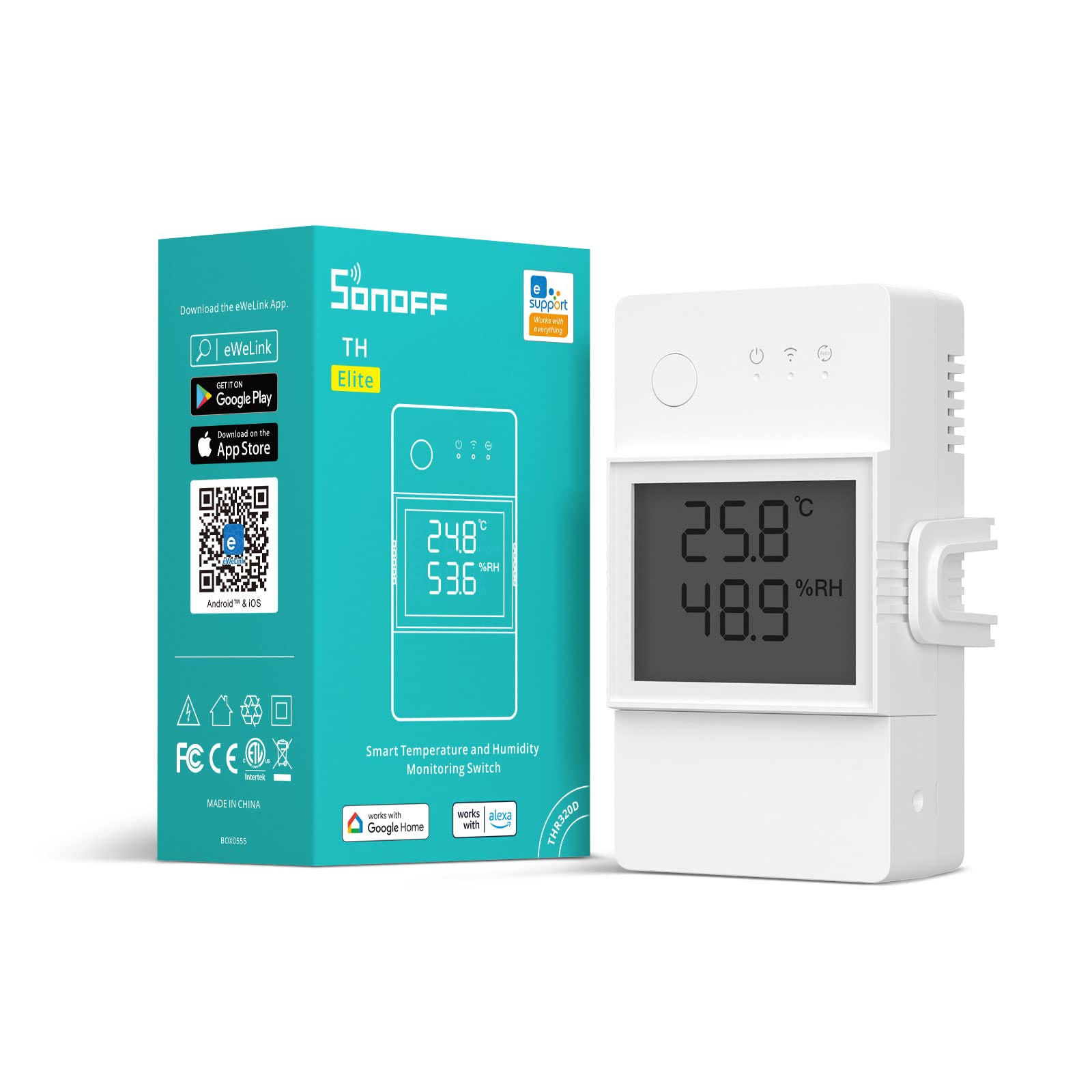 SONOFF Smart Temperature and Humidity Monitoring Switch with LCD Screen, 2.4ghz WiFi Smart Switch Support Smart Schedule Remote Control, Compatible with Alexa, 20A TH Elite, THR320D — image 1