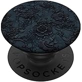 Black Lace Pattern with Gothic Floral and Spooky Details PopSockets Adhesive PopGrip