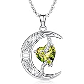 TOUPOP Moon and Star Birthstone Necklace for Women 925 Sterling Silver Celtic Moon Jewelry Valentines Day Birthday Gifts for Her Wife Mom