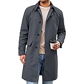 Runcati Mens Trench Coat Single Breasted Corduroy Lapel Long Jacket Fall Casual Vintage Windbreaker Overcoat