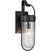 KICHLER Brix 1-Light Textured Black Luxe Industrial Outdoor Wall Light with Ribbed Clear Glass for Outdoor Walls, Exterior Do