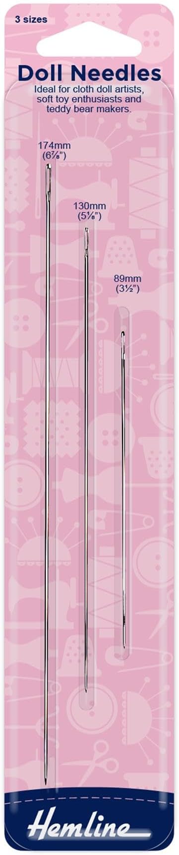 Hemline Hand Sewing Needles Doll Needles Set of 3 H213 Hemline