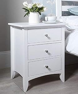 MODWAY Sheesham Wood Bed Side Table for Bedroom with 3 Drawer Side Table (White Finish)