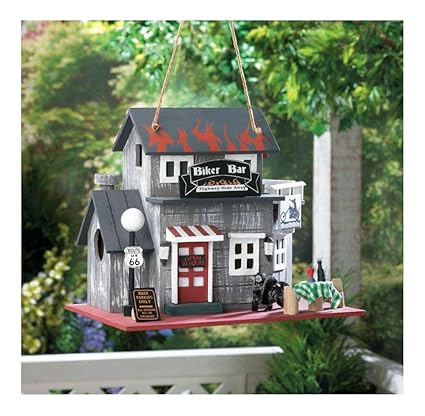 Biker Bar Harley Motorcycle Wood Fairy House Bird Feeder