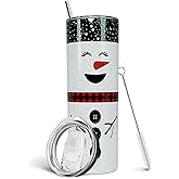 Haretu Merry Christmas Insulated Tumbler with Lids and Straws Snowman Stainless Steel Cup for New Year Holiday Xmas Christmas Funny Travel Mug Gifts 20 OZ