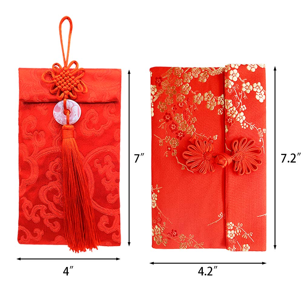 Silk Red Envelopes,3pcs Chinese Element HongBao Card Envelopes Gift Wrap Bags Red Lucky Money Pockets for New Year,Spring Festival,Birthday and Wedding