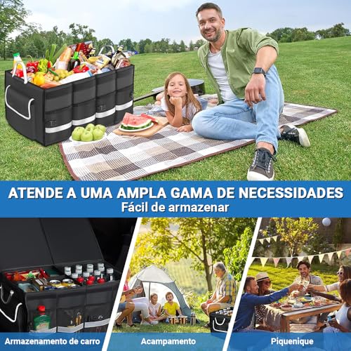 Organizador Carro Dobrável com Vários Compartimentos, Organizador de Porta-Malas de Carro, Armazenamento Dobrável para Acessórios de Carro para Mulheres E Homens