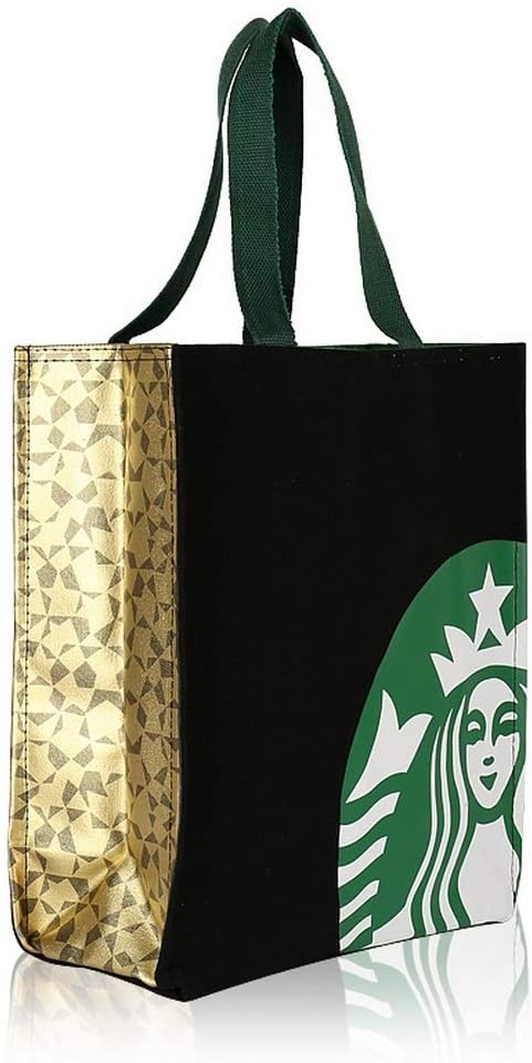 Starbucks New Logo Black Tote Bag, Golden Decoration Casual Anywhere Canvas Lunch Bag Handbag Limited Edition Authentic (Large)