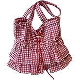 BXCNCKD Women's Tote Bag Slouchy Gingham with Drawstring Korean Style Canvas Shoulder Bag for Everyday and Weekend