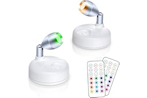 HFCDL Small Spotlight Battery Operated Accent Light with Remote, RGB LED Wireless Little Spot Light Rotatable with Dimmer & Timer for Artwork Painting