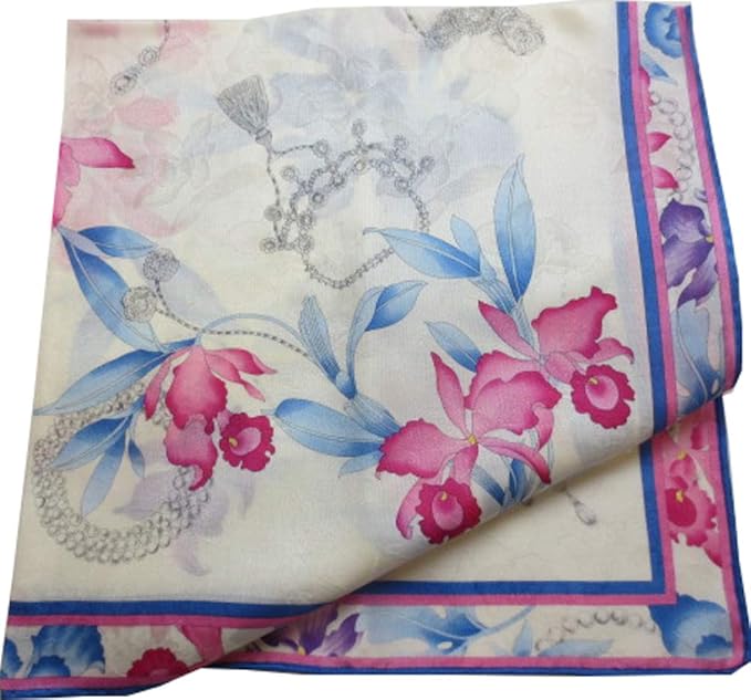 Amazon レオナール Leonard 婦人 レディース シルク混ハンカチ ミニ スカーフ 羽蝶蘭とアクセサリー ホワイト スカーフ 通販