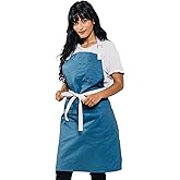 Caldo Daily Cotton Kitchen Apron for Cooking - Mens and Womens Professional Chef or Server Bib Apron - Adjustable Straps with Pockets and Towel Loop (Vintage Blue)