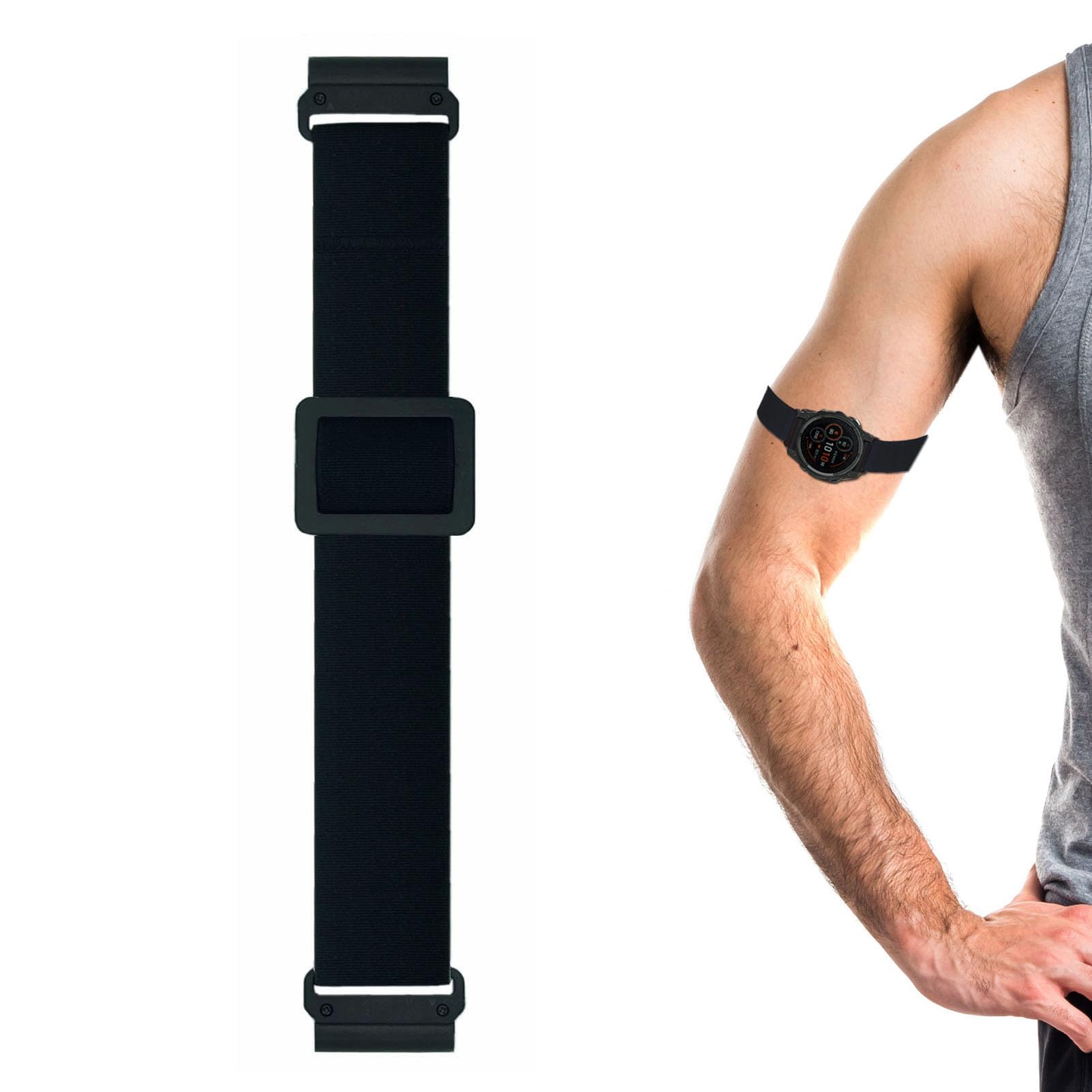 Photo 1 of 26mm Elastic Arm/Ankle Band with Ladder Lock for Garmin Enduro 3 2 1/Fenix 8 51mm/Epix Pro 51mm/Fenix 7X/6X/5X Plus, Stretchy Band for Men and Women, Black, Medium