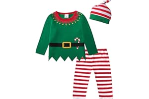 COSLAND Baby and Toddler Boys' 3pc Elf Costume, Cotton, Christmas Outfits, 3 Months-4T