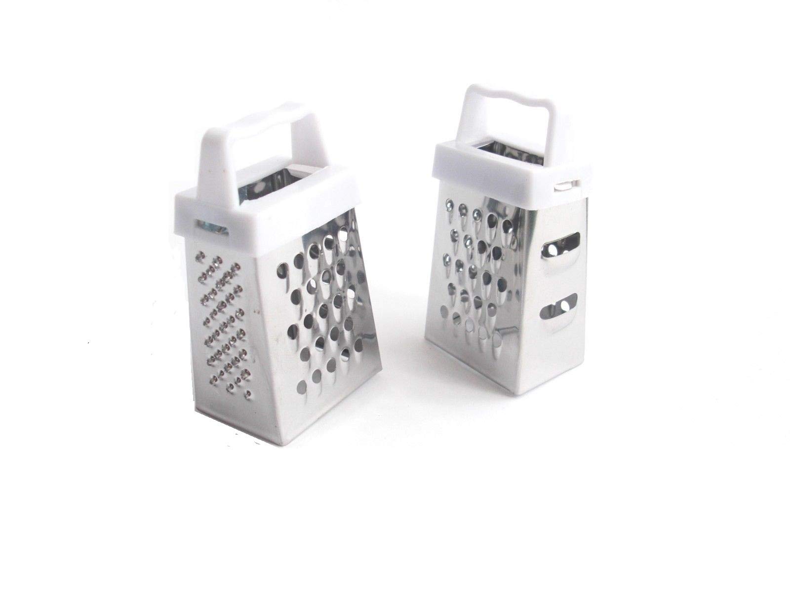 Tredoni 2 Mini Graters - Stainless Steel 4 Sided Garlic/Nutmeg Grater & Slicer 7x3.5cm, Ginger/Chocolate Grater, Multicolor Plastic Handle