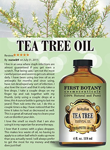 Australian Pure Tea Tree Essential Oil - 4 Fl.oz. with Glass Dropper 100% Natural Therapeutic Oil to Help in Fighting Dandruff, Acne, Toenail Fungus, Yeast Infections, Cold Sores & More.