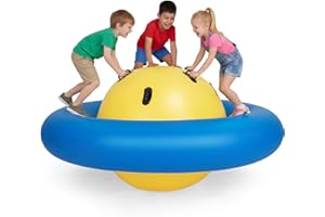 Costzon Inflatable Dome Rocker Bouncer, 88'' Kids Rock and Roll Teeter Totter Seesaw and Climbing Bridge with 6 Handles, Blow