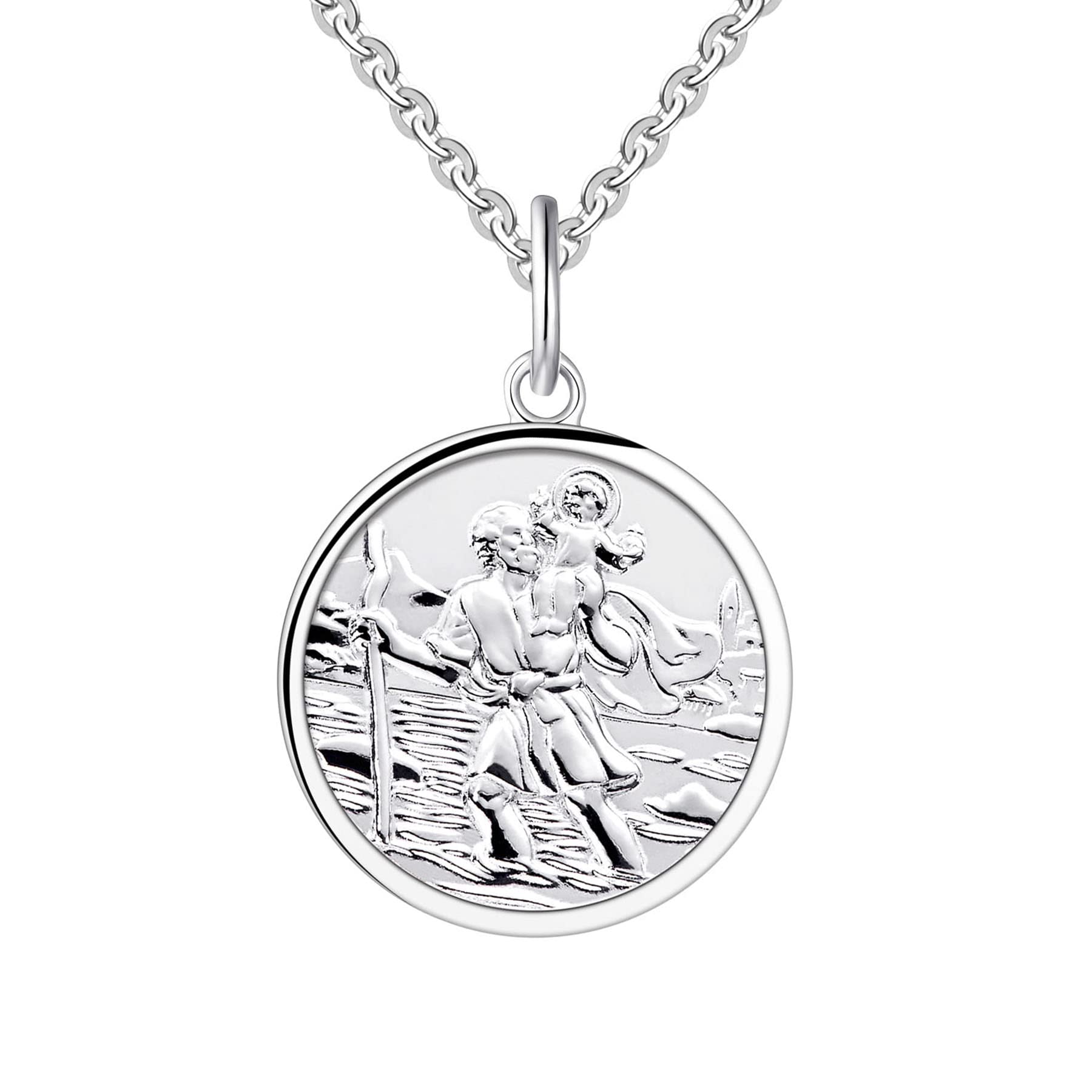 FJ Saint Christopher Pendant Necklace 925 Sterling Silver St Christopher Necklace for Women Boys Children with 18" Chain โ image 1