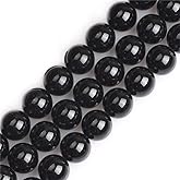GEM-Inside Natural 14mm Round Black Tourmaline Gemstone Loose Beads Energy Power Beads for Jewelry Making 15"