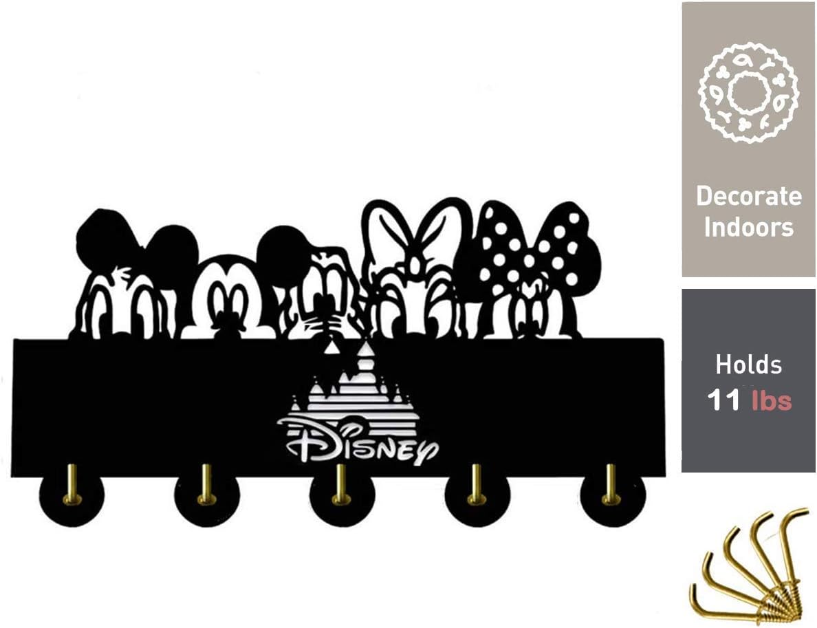 Cheemy Joint Disney Mickey Mouse Wooden Key Hooks Self Adhesive Key Holder| Bedroom Kitchen Office Heavy Duty Hanger | Black Color Five Metal Hooks Key Coat Umbrella Hooks.