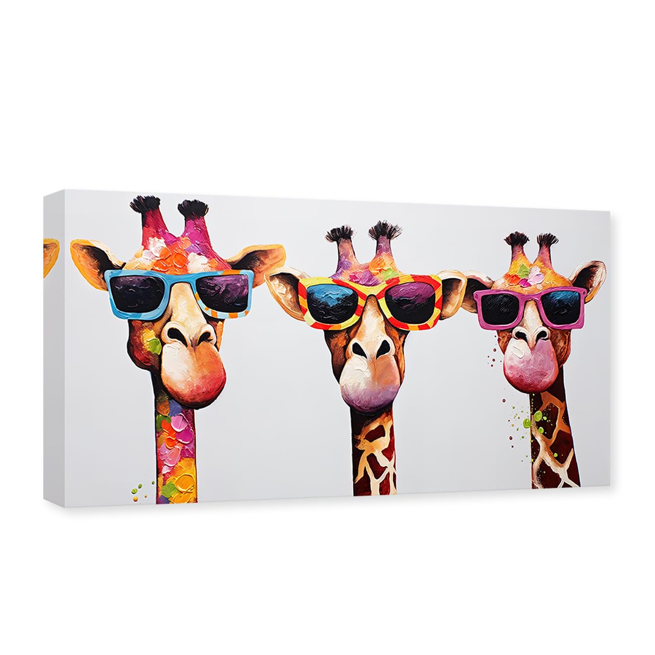 CXHOSTENT Giraffe Pictures Wall Decor Colorful Animal Canvas Wall Art Graffiti Giraffe Painting Print Animal Artwork Kids Room Decor Frame (Giraffe - 3, 30L x 60W cm)