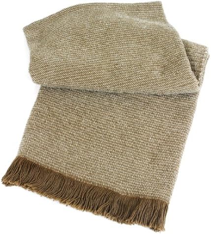 Textillery Joe Ruggiero Sunbrella Chenille Twill Woven Throw, Vellum/Cadet with Coco, 42 by 72-Inch