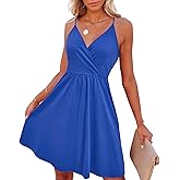 VOTEPRETTY Women's V-Neck Spaghetti Strap Dress Summer Casual Swing Sundress with Pockets